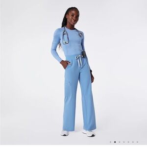 Figs Ceil Blue High Waisted Isabel Wide Leg Scrub Pants, XS